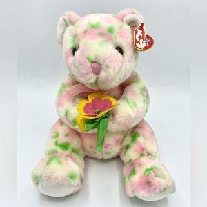 Ty Beanie Baby Bloom Bear Yellow w/ Pink Floral Pattern Plush Stuffed Animal